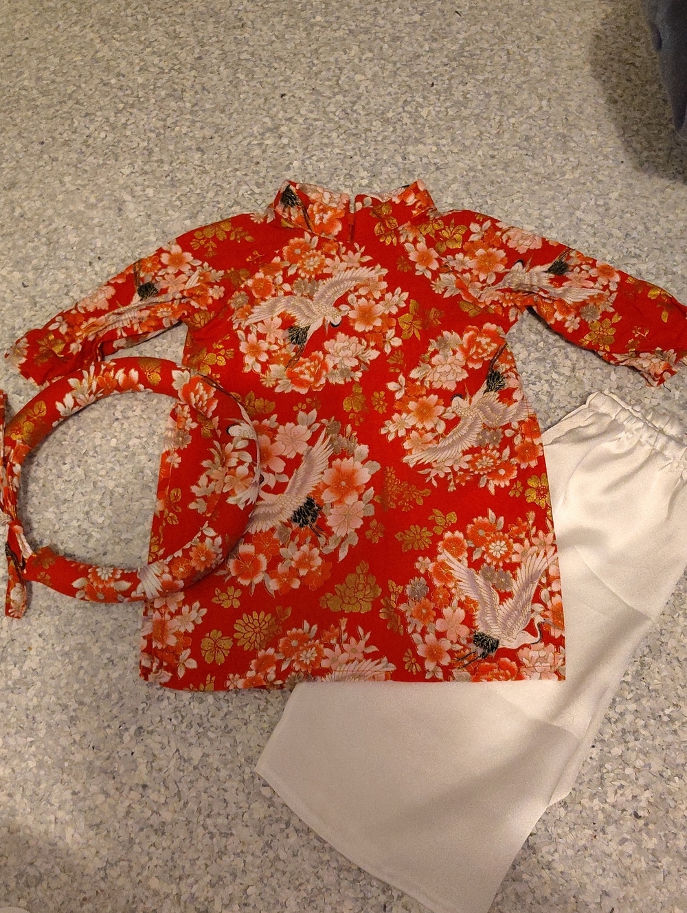 Infant Red Floral Crane Ao Dai with Headband